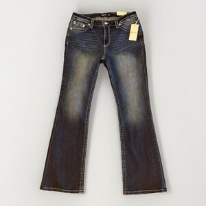 Miss Me Jeans Womens 30x32 Dark Wash Mid-Rise Bootcut Denim Embroidered Pockets